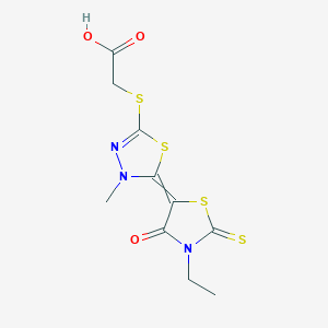 molecular formula C10H11N3O3S4 B15480700 2-[[5-(3-Ethyl-4-oxo-2-sulfanylidene-1,3-thiazolidin-5-ylidene)-4-methyl-1,3,4-thiadiazol-2-yl]sulfanyl]acetic acid CAS No. 24075-61-4
