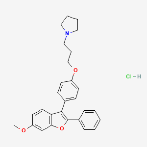 molecular formula C28H30ClNO3 B15481031 Pyrrolidine, 1-(3-(p-(6-methoxy-2-phenyl-3-benzofuranyl)phenoxy)propyl)-, hydrochloride CAS No. 25433-68-5