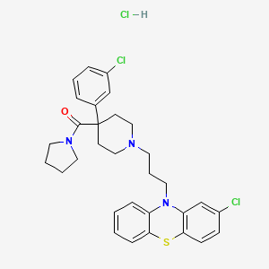 molecular formula C31H34Cl3N3OS B15481469 Pyrrolidine, 1-(1-(3-(2-chlorophenothiazin-10-yl)propyl)-4-(m-chlorophenyl)isonipecotoyl)-, monohydrochloride, hydrate CAS No. 23977-57-3