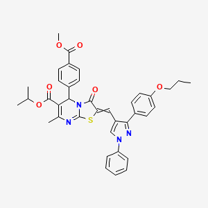 molecular formula C38H36N4O6S B15486014 Propan-2-yl 5-[4-(methoxycarbonyl)phenyl]-7-methyl-3-oxo-2-{[1-phenyl-3-(4-propoxyphenyl)-1H-pyrazol-4-yl]methylidene}-2,3-dihydro-5H-[1,3]thiazolo[3,2-a]pyrimidine-6-carboxylate CAS No. 6998-19-2