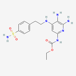 molecular formula C16H22N6O4S B15486110 ethyl N-[5,6-diamino-4-[2-(4-sulfamoylphenyl)ethylamino]-2-pyridyl]carbamate CAS No. 21271-66-9