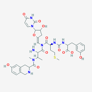 2-[[(2S)-1-[[2-amino-3-[(6-hydroxy-1,2,3,4-tetrahydroisoquinoline-3-carbonyl)-methylamino]butanoyl]-[(E)-[5-(2,4-dioxopyrimidin-1-yl)-4-hydroxyoxolan-2-ylidene]methyl]amino]-4-methylsulfanyl-1-oxobutan-2-yl]carbamoylamino]-3-(3-hydroxyphenyl)propanoic acid