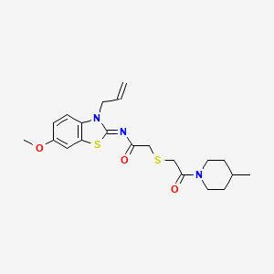molecular formula C21H27N3O3S2 B15488483 N-[6-Methoxy-3-(prop-2-en-1-yl)-1,3-benzothiazol-2(3H)-ylidene]-2-{[2-(4-methylpiperidin-1-yl)-2-oxoethyl]sulfanyl}acetamide CAS No. 6249-37-2