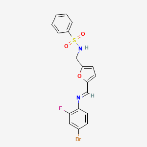 molecular formula C18H14BrFN2O3S B15488623 N-[(5-{(E)-[(4-bromo-2-fluorophenyl)imino]methyl}furan-2-yl)methyl]benzenesulfonamide CAS No. 6184-40-3