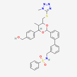 molecular formula C34H35N5O5S2 B15489112 N-{[3'-(4-[4-(Hydroxymethyl)phenyl]-5-methyl-6-{[(1-methyl-1H-tetrazol-5-yl)sulfanyl]methyl}-1,3-dioxan-2-yl)[1,1'-biphenyl]-3-yl]methyl}benzenesulfonamide CAS No. 6087-81-6