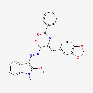 molecular formula C26H20N4O5 B15489461 N-{1-(2H-1,3-Benzodioxol-5-yl)-3-[2-(1-methyl-2-oxo-1,2-dihydro-3H-indol-3-ylidene)hydrazinyl]-3-oxoprop-1-en-2-yl}benzamide CAS No. 5305-87-3