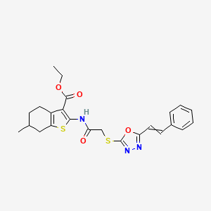 molecular formula C24H25N3O4S2 B15490234 Ethyl 6-methyl-2-(2-{[5-(2-phenylethenyl)-1,3,4-oxadiazol-2-yl]sulfanyl}acetamido)-4,5,6,7-tetrahydro-1-benzothiophene-3-carboxylate CAS No. 6241-39-0
