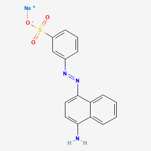 molecular formula C16H12N3NaO3S B15490627 Benzenesulfonic acid, 3-[(4-amino-1-naphthalenyl)azo]-, monosodium salt CAS No. 6300-22-7