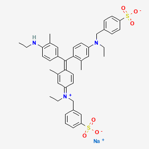 molecular formula C42H46N3NaO6S2 B15491363 sodium;3-[[ethyl-[(4E)-4-[[4-(ethylamino)-3-methylphenyl]-[4-[ethyl-[(4-sulfonatophenyl)methyl]amino]-2-methylphenyl]methylidene]-3-methylcyclohexa-2,5-dien-1-ylidene]azaniumyl]methyl]benzenesulfonate 