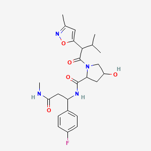 molecular formula C24H31FN4O5 B15493507 N-[1-(4-fluorophenyl)-3-(methylamino)-3-oxopropyl]-4-hydroxy-1-[3-methyl-2-(3-methyl-1,2-oxazol-5-yl)butanoyl]pyrrolidine-2-carboxamide 
