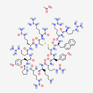 molecular formula C92H144N34O21S2 B15494529 acetic acid;(6S,12S,15R,23R,29S,32S)-6-(4-aminobutyl)-N-[(2S)-1-amino-5-carbamimidamido-1-oxopentan-2-yl]-15-[[(2S)-2-[[(2S)-2-[[(2S)-2-amino-5-carbamimidamidopentanoyl]amino]-5-carbamimidamidopentanoyl]amino]-3-naphthalen-2-ylpropanoyl]amino]-26-(3-carbamimidamidopropyl)-3,9,23-tris[3-(carbamoylamino)propyl]-12,29-bis[(4-hydroxyphenyl)methyl]-2,5,8,11,14,22,25,28,31-nonaoxo-17,18-dithia-1,4,7,10,13,21,24,27,30-nonazabicyclo[30.3.0]pentatriacontane-20-carboxamide 