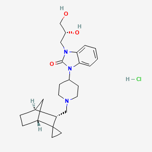molecular formula C25H36ClN3O3 B15494582 1-[(2R)-2,3-dihydroxypropyl]-3-[1-[[(1S,2S,4R)-spiro[bicyclo[2.2.1]heptane-3,1'-cyclopropane]-2-yl]methyl]piperidin-4-yl]benzimidazol-2-one;hydrochloride 