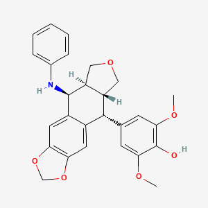 molecular formula C27H27NO6 B15496546 4-[(5S,5aS,8aR,9R)-5-anilino-5,5a,6,8,8a,9-hexahydro-[2]benzofuro[6,5-f][1,3]benzodioxol-9-yl]-2,6-dimethoxyphenol 