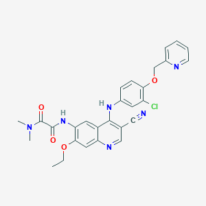 molecular formula C28H25ClN6O4 B15496658 N1-(4-((3-Chloro-4-(pyridin-2-ylmethoxy)phenyl)amino)-3-cyano-7-ethoxyquinolin-6-yl)-N2,N2-dimethyloxalamide 