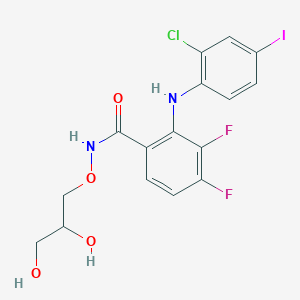 molecular formula C16H14ClF2IN2O4 B15498549 2-(2-chloro-4-iodoanilino)-N-(2,3-dihydroxypropoxy)-3,4-difluorobenzamide 