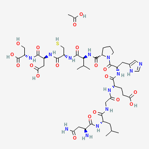 molecular formula C45H71N13O19S B15498709 acetic acid;(4S)-5-[[(2S)-1-[(2S)-2-[[(2S)-1-[[(2R)-1-[[(2S)-3-carboxy-1-[[(1S)-1-carboxy-2-hydroxyethyl]amino]-1-oxopropan-2-yl]amino]-1-oxo-3-sulfanylpropan-2-yl]amino]-3-methyl-1-oxobutan-2-yl]carbamoyl]pyrrolidin-1-yl]-3-(1H-imidazol-5-yl)-1-oxopropan-2-yl]amino]-4-[[2-[[(2S)-2-[[(2S)-2,4-diamino-4-oxobutanoyl]amino]-4-methylpentanoyl]amino]acetyl]amino]-5-oxopentanoic acid 