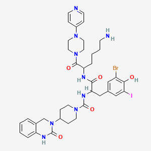 molecular formula C38H47BrIN9O5 B15498725 N-[1-[[6-amino-1-oxo-1-(4-pyridin-4-yl-1-piperazinyl)hexan-2-yl]amino]-3-(3-bromo-4-hydroxy-5-iodophenyl)-1-oxopropan-2-yl]-4-(2-oxo-1,4-dihydroquinazolin-3-yl)-1-piperidinecarboxamide CAS No. 848480-71-7