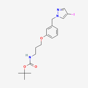 molecular formula C18H24IN3O3 B15499415 tert-Butyl (3-(3-((4-iodo-1H-pyrazol-1-yl)methyl)phenoxy)propyl)carbamate 