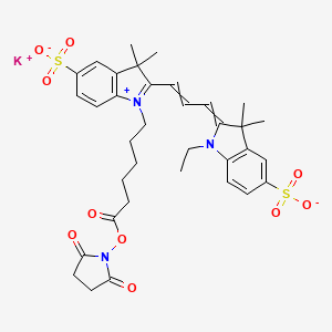 molecular formula C35H40KN3O10S2 B15499875 potassium;2-[3-[1-[6-(2,5-dioxopyrrolidin-1-yl)oxy-6-oxohexyl]-3,3-dimethyl-5-sulfonatoindol-1-ium-2-yl]prop-2-enylidene]-1-ethyl-3,3-dimethylindole-5-sulfonate 