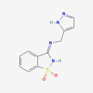 molecular formula C11H10N4O2S B15500232 3-(((1h-Pyrazol-3-yl)methyl)amino)benzo[d]isothiazole 1,1-dioxide 