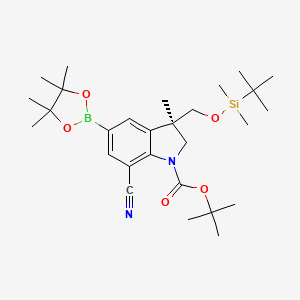 molecular formula C28H45BN2O5Si B15500379 tert-butyl (3R)-3-[[tert-butyl(dimethyl)silyl]oxymethyl]-7-cyano-3-methyl-5-(4,4,5,5-tetramethyl-1,3,2-dioxaborolan-2-yl)-2H-indole-1-carboxylate 