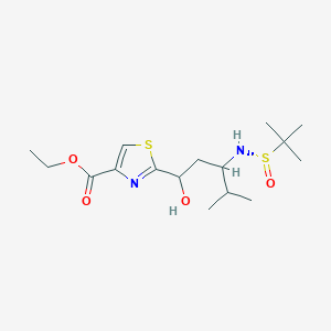 molecular formula C16H28N2O4S2 B15500425 ethyl 2-[3-[[(S)-tert-butylsulfinyl]amino]-1-hydroxy-4-methylpentyl]-1,3-thiazole-4-carboxylate 