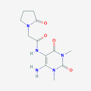 molecular formula C12H17N5O4 B155010 1-Pyrrolidineacetamide,  N-(4-amino-1,2,3,6-tetrahydro-1,3-dimethyl-2,6-dioxo-5-pyrimidinyl)-2-oxo- CAS No. 132351-15-6