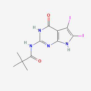 molecular formula C11H12I2N4O2 B15503948 N-{5,6-diiodo-4-oxo-3H,4H,7H-pyrrolo[2,3-d]pyrimidin-2-yl}-2,2-dimethylpropanamide CAS No. 137281-09-5