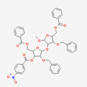 molecular formula C46H43NO14 B15505579 [2-(Benzoyloxymethyl)-5-[5-(benzoyloxymethyl)-2-methoxy-4-phenylmethoxyoxolan-3-yl]oxy-4-phenylmethoxyoxolan-3-yl] 4-nitrobenzoate 