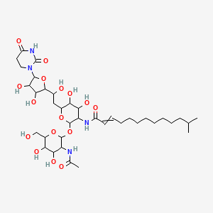 molecular formula C37H62N4O16 B15506971 N-[2-[3-acetamido-4,5-dihydroxy-6-(hydroxymethyl)oxan-2-yl]oxy-6-[2-[5-(2,4-dioxo-1,3-diazinan-1-yl)-3,4-dihydroxyoxolan-2-yl]-2-hydroxyethyl]-4,5-dihydroxyoxan-3-yl]-12-methyltridec-2-enamide 