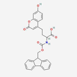 molecular formula C28H23NO7 B15507193 Fmoc-4-(7-hydroxycoumarin-4-yl)-Abu-OH 