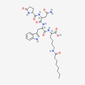 molecular formula C34H49N7O8 B15508166 H-DL-Pyr-DL-Asn-DL-Trp-DL-Lys(octanoyl)(octanoyl)-OH 