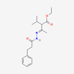 molecular formula C18H26N2O3 B15509229 ethyl 3-methyl-2-{(1E)-1-[2-(3-phenylpropanoyl)hydrazinylidene]ethyl}butanoate 