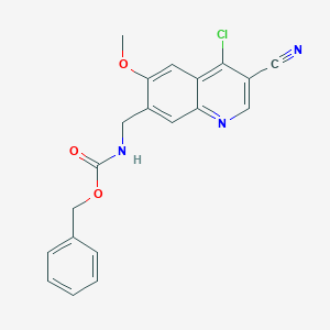 molecular formula C20H16ClN3O3 B15509371 Carbamic acid, (4-chloro-3-cyano-6-methoxy-7-quinolinyl)methyl-, phenylmethyl ester (9CI) 