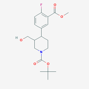 molecular formula C19H26FNO5 B15509387 Tert-butyl 4-(4-fluoro-3-methoxycarbonylphenyl)-3-(hydroxymethyl)piperidine-1-carboxylate 
