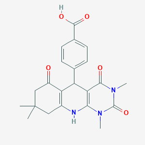 molecular formula C22H23N3O5 B15509884 4-(1,3,8,8-Tetramethyl-2,4,6-trioxo-1,2,3,4,5,6,7,8,9,10-decahydropyrimido[4,5-b]quinolin-5-yl)benzoic acid 