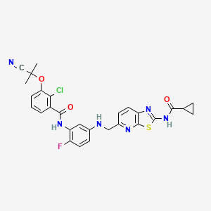 molecular formula C28H24ClFN6O3S B15510360 Benzamide, 2-chloro-3-(1-cyano-1-methylethoxy)-N-[5-[[2-[(cyclopropylcarbonyl)amino]thiazolo[5,4-b]pyridin-5-yl]methylamino]-2-fluorophenyl]- 
