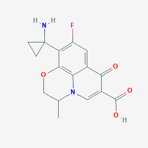 molecular formula C16H15FN2O4 B155245 7H-Pyrido(1,2,3-de)-1,4-benzoxazine-6-carboxylic acid, 2,3-dihydro-10-(1-aminocyclopropyl)-9-fluoro-3-methyl-7-oxo- CAS No. 127045-37-8