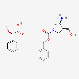 molecular formula C21H26N2O6 B15525141 benzyl (3R,4R)-3-amino-4-(hydroxymethyl)pyrrolidine-1-carboxylate;(2R)-2-hydroxy-2-phenylacetic acid 