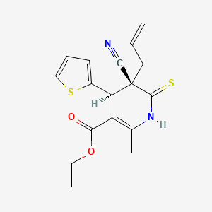 molecular formula C17H18N2O2S2 B15525290 ethyl (4R,5S)-5-cyano-2-methyl-5-(prop-2-en-1-yl)-6-sulfanylidene-4-(thiophen-2-yl)-1,4,5,6-tetrahydropyridine-3-carboxylate 