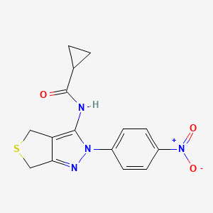molecular formula C15H14N4O3S B15528898 N-(2-(4-nitrophenyl)-4,6-dihydro-2H-thieno[3,4-c]pyrazol-3-yl)cyclopropanecarboxamide 