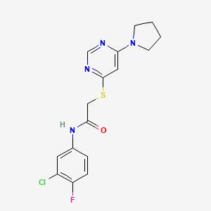 molecular formula C16H16ClFN4OS B15528946 N-(3-chloro-4-fluorophenyl)-2-((6-(pyrrolidin-1-yl)pyrimidin-4-yl)thio)acetamide 