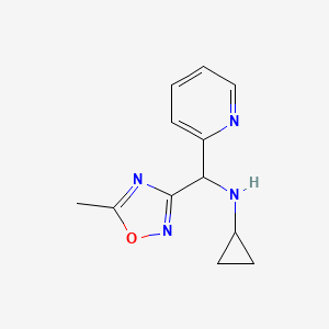 molecular formula C12H14N4O B15530235 N-((5-methyl-1,2,4-oxadiazol-3-yl)(pyridin-2-yl)methyl)cyclopropanamine 
