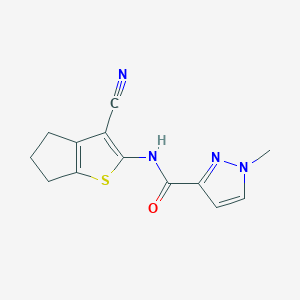 molecular formula C13H12N4OS B15531606 N-(3-cyano-5,6-dihydro-4H-cyclopenta[b]thiophen-2-yl)-1-methyl-1H-pyrazole-3-carboxamide 