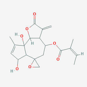 molecular formula C20H24O7 B155330 (7,9a-dihydroxy-9-methyl-3-methylidene-2-oxospiro[3a,4,5,6a,7,9b-hexahydroazuleno[4,5-b]furan-6,2'-oxirane]-4-yl) (Z)-2-methylbut-2-enoate CAS No. 10191-01-2