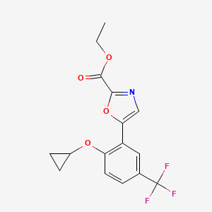 molecular formula C16H14F3NO4 B15533257 Ethyl 5-(2-cyclopropoxy-5-(trifluoromethyl)phenyl)oxazole-2-carboxylate 