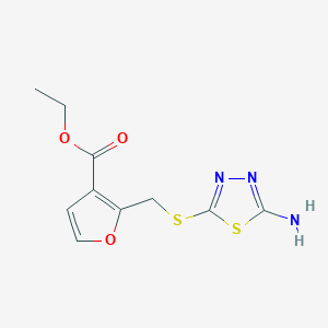 molecular formula C10H11N3O3S2 B15537189 Ethyl 2-(((5-amino-1,3,4-thiadiazol-2-yl)thio)methyl)furan-3-carboxylate 
