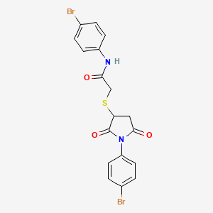 molecular formula C18H14Br2N2O3S B15539857 N-(4-Bromophenyl)-2-{[1-(4-bromophenyl)-2,5-dioxopyrrolidin-3-YL]sulfanyl}acetamide 