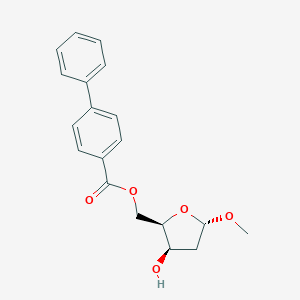 molecular formula C19H20O5 B155702 METHYL-2-DEOXY-5-O-(4-PHENYLBENZOYL)-alpha-D-THREO-PENTOFURANOSIDE CAS No. 129468-50-4