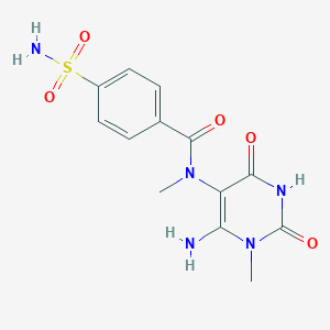 molecular formula C13H15N5O5S B015590 N-(6-amino-1-methyl-2,4-dioxo-1,2,3,4-tetrahydropyrimidin-5-yl)-N-methyl-4-sulfamoylbenzamide CAS No. 149981-39-5